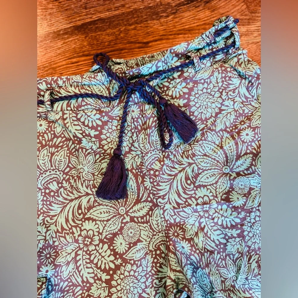 Sundance Boho Floral Block Print Tassel Drawstring Pants Medium Resort Style - Picture 6 of 9